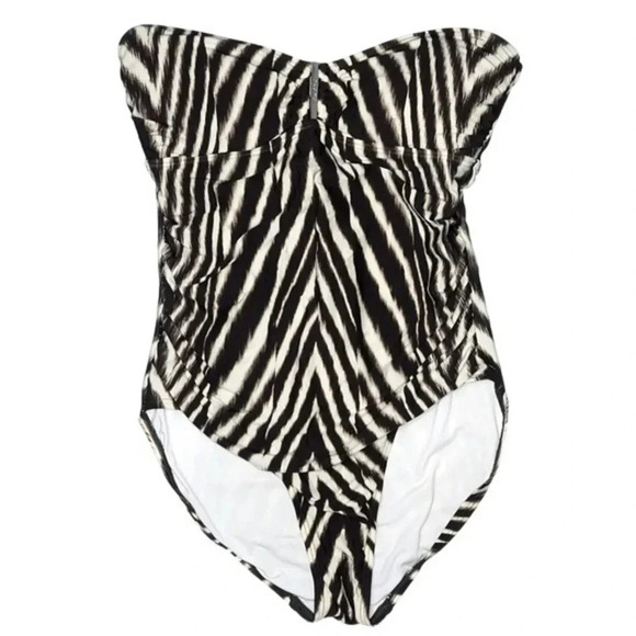 Calvin Klein | Zebra Print One Piece Swimsuit Size 10 Medium Tie Back Strapless - Picture 1 of 2